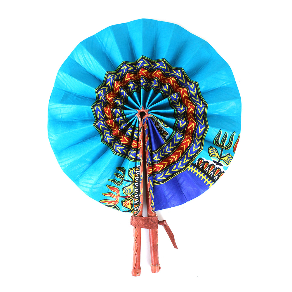 Light Blue Traditional Print Folding Fan - Rema Collections