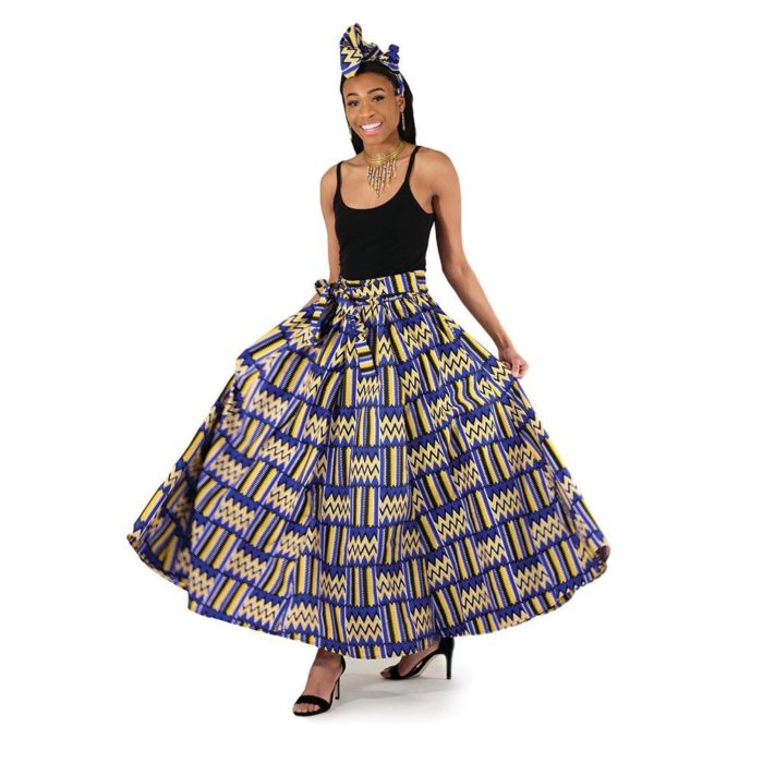 Blue and Yellow Long Skirt with Kente Design