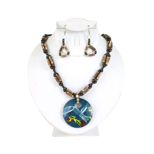 african authentic wooden necklace set with pendant