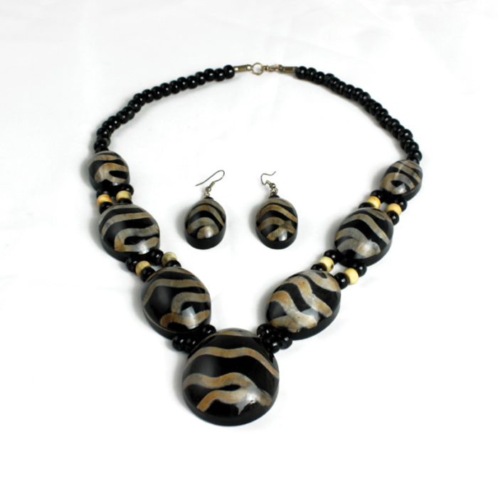 Zebra striped bone beaded necklace set