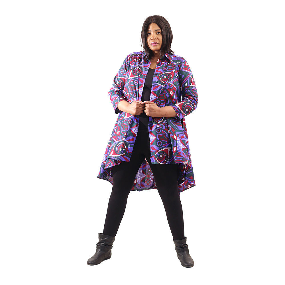 African Print Hi Lo Shirt (Purple) - Rema Collections